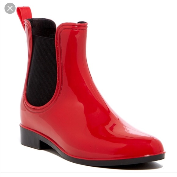 red ankle rain boots